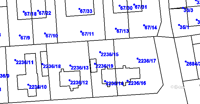 Parcela st. 2236/15 v KÚ Hostivař, Katastrální mapa