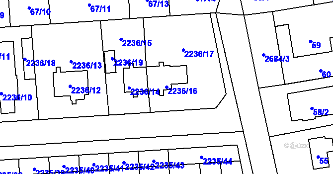 Parcela st. 2236/16 v KÚ Hostivař, Katastrální mapa