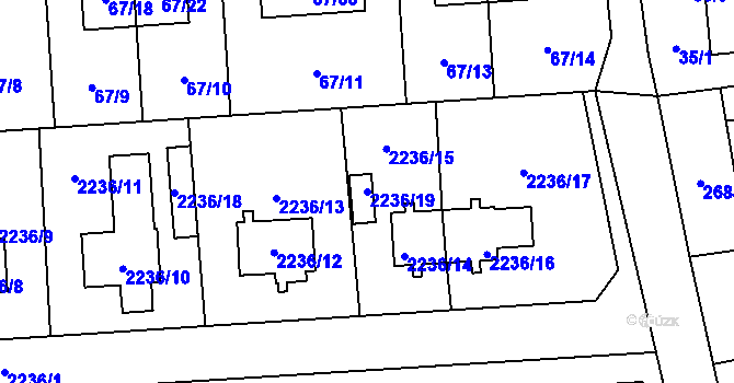 Parcela st. 2236/19 v KÚ Hostivař, Katastrální mapa