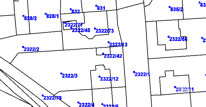 Parcela st. 2322/42 v KÚ Hostivař, Katastrální mapa