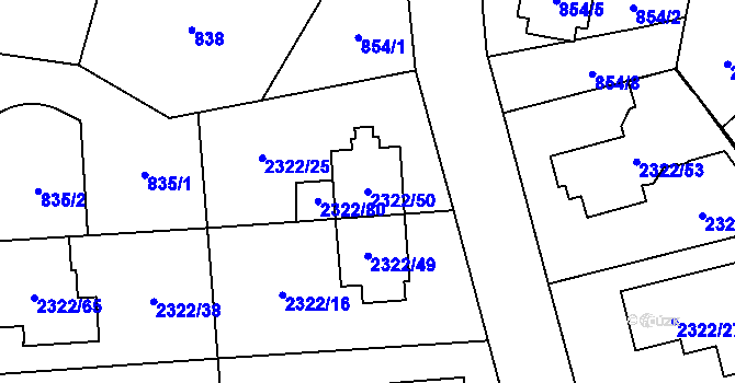 Parcela st. 2322/50 v KÚ Hostivař, Katastrální mapa