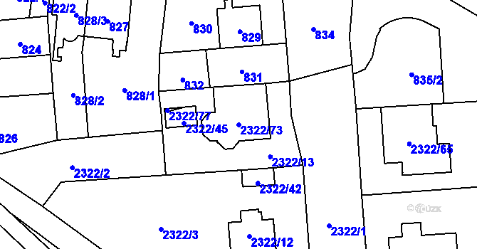 Parcela st. 2322/73 v KÚ Hostivař, Katastrální mapa