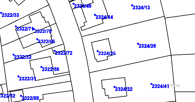 Parcela st. 2324/25 v KÚ Hostivař, Katastrální mapa