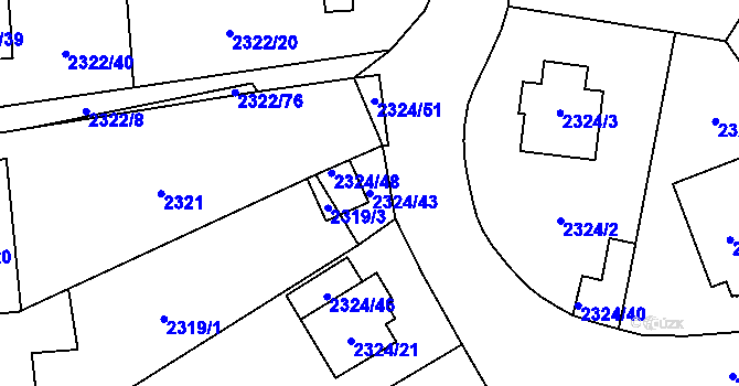 Parcela st. 2324/43 v KÚ Hostivař, Katastrální mapa