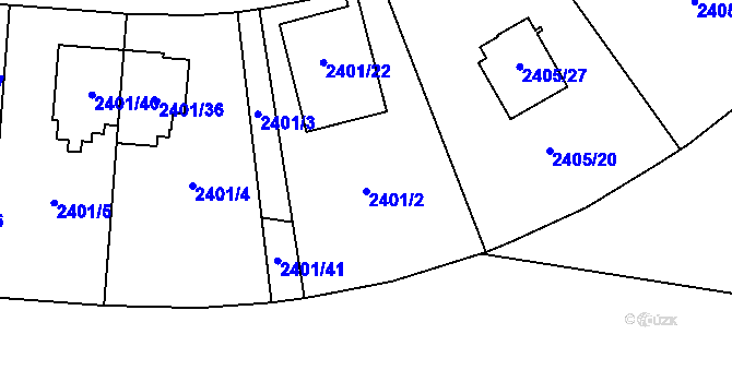 Parcela st. 2401/2 v KÚ Hostivař, Katastrální mapa