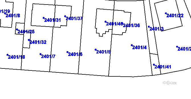 Parcela st. 2401/5 v KÚ Hostivař, Katastrální mapa