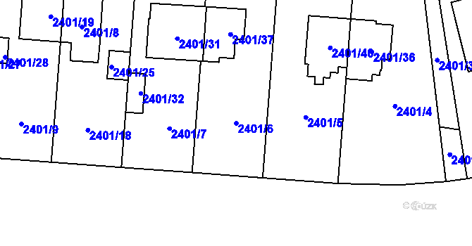Parcela st. 2401/6 v KÚ Hostivař, Katastrální mapa