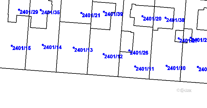 Parcela st. 2401/12 v KÚ Hostivař, Katastrální mapa