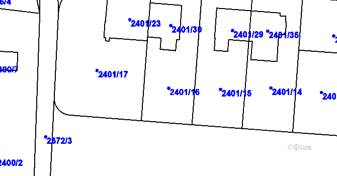 Parcela st. 2401/16 v KÚ Hostivař, Katastrální mapa