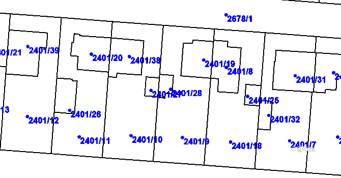 Parcela st. 2401/28 v KÚ Hostivař, Katastrální mapa