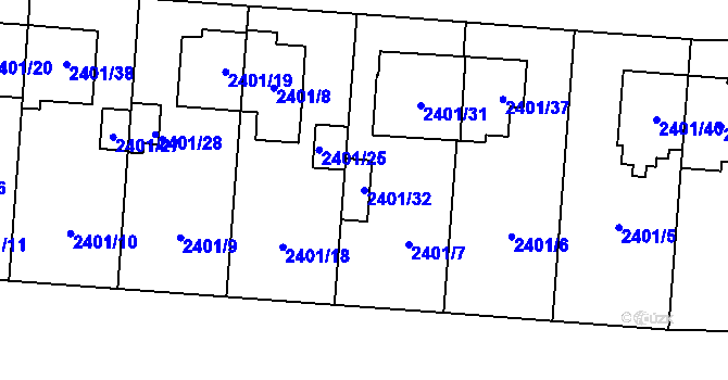 Parcela st. 2401/32 v KÚ Hostivař, Katastrální mapa