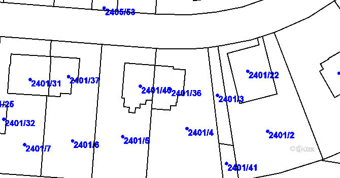 Parcela st. 2401/36 v KÚ Hostivař, Katastrální mapa