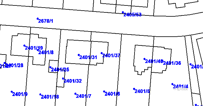 Parcela st. 2401/37 v KÚ Hostivař, Katastrální mapa