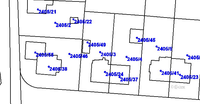 Parcela st. 2405/3 v KÚ Hostivař, Katastrální mapa