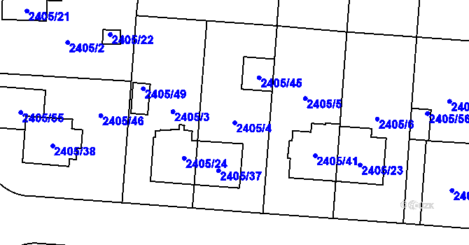 Parcela st. 2405/4 v KÚ Hostivař, Katastrální mapa