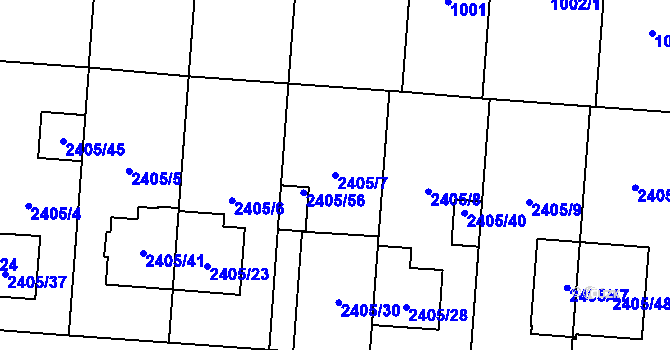 Parcela st. 2405/7 v KÚ Hostivař, Katastrální mapa