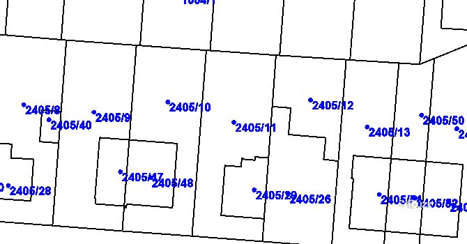 Parcela st. 2405/11 v KÚ Hostivař, Katastrální mapa