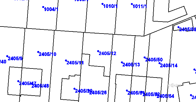 Parcela st. 2405/12 v KÚ Hostivař, Katastrální mapa