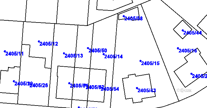 Parcela st. 2405/14 v KÚ Hostivař, Katastrální mapa