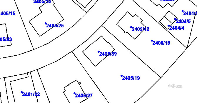 Parcela st. 2405/39 v KÚ Hostivař, Katastrální mapa