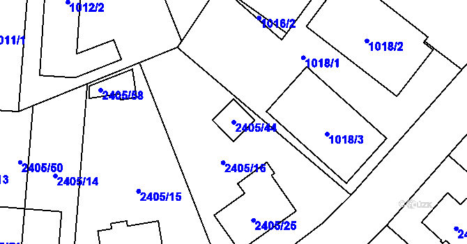 Parcela st. 2405/44 v KÚ Hostivař, Katastrální mapa