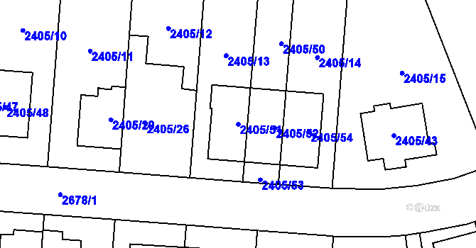 Parcela st. 2405/51 v KÚ Hostivař, Katastrální mapa