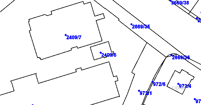 Parcela st. 2409/6 v KÚ Hostivař, Katastrální mapa
