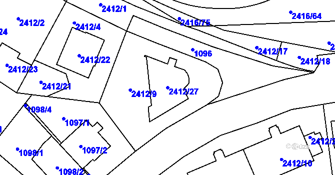 Parcela st. 2412/27 v KÚ Hostivař, Katastrální mapa