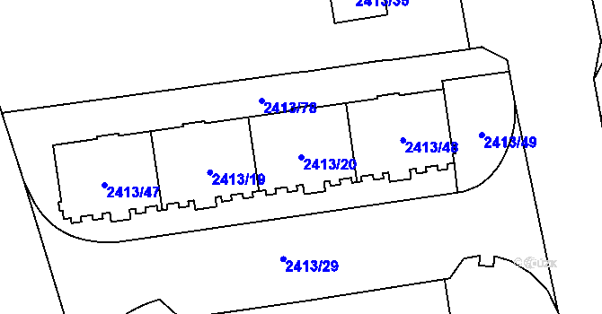 Parcela st. 2413/20 v KÚ Hostivař, Katastrální mapa