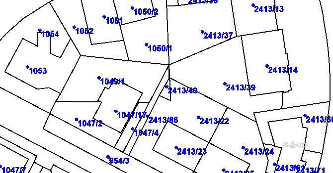 Parcela st. 2413/40 v KÚ Hostivař, Katastrální mapa