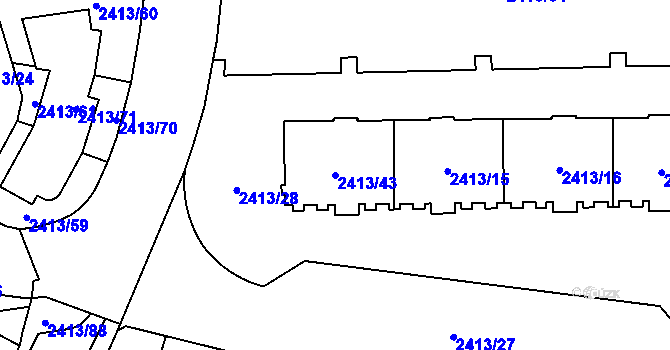 Parcela st. 2413/43 v KÚ Hostivař, Katastrální mapa