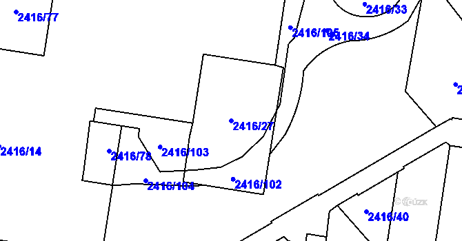 Parcela st. 2416/27 v KÚ Hostivař, Katastrální mapa