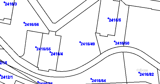 Parcela st. 2416/49 v KÚ Hostivař, Katastrální mapa