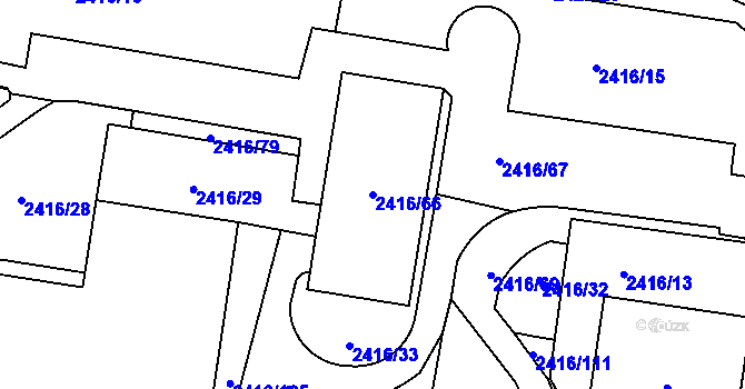 Parcela st. 2416/66 v KÚ Hostivař, Katastrální mapa