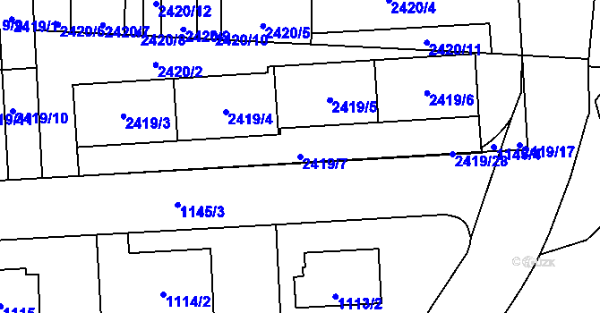 Parcela st. 2419/7 v KÚ Hostivař, Katastrální mapa