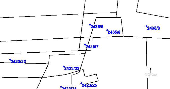 Parcela st. 2435/7 v KÚ Hostivař, Katastrální mapa