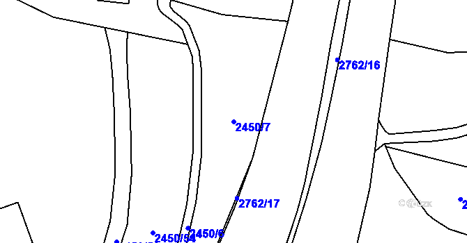 Parcela st. 2450/7 v KÚ Hostivař, Katastrální mapa