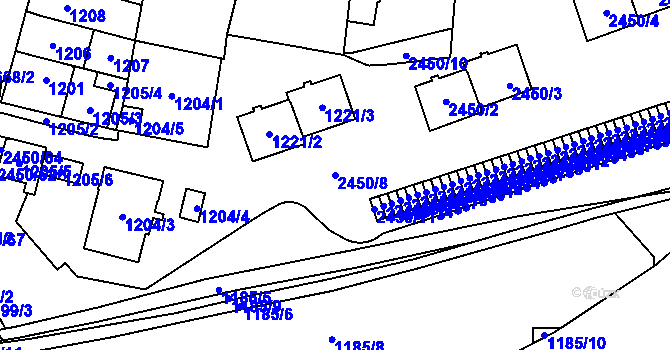Parcela st. 2450/8 v KÚ Hostivař, Katastrální mapa