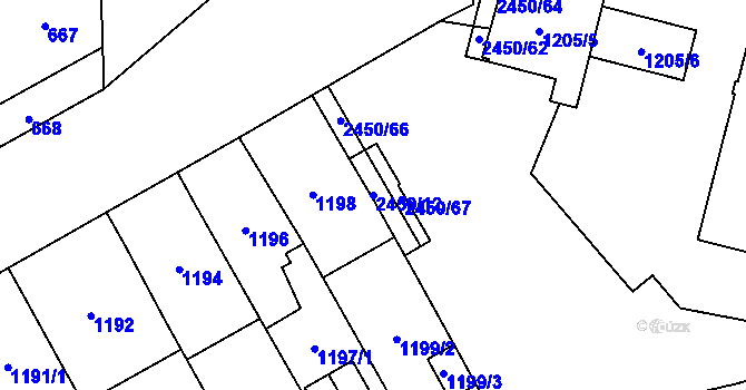 Parcela st. 2450/12 v KÚ Hostivař, Katastrální mapa