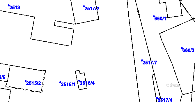 Parcela st. 2517/1 v KÚ Hostivař, Katastrální mapa