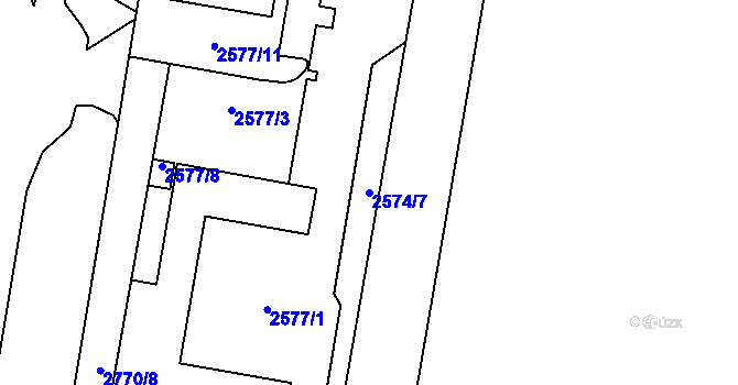 Parcela st. 2574/7 v KÚ Hostivař, Katastrální mapa