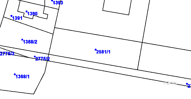 Parcela st. 2581/1 v KÚ Hostivař, Katastrální mapa