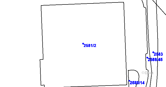 Parcela st. 2581/2 v KÚ Hostivař, Katastrální mapa