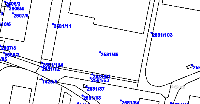 Parcela st. 2581/46 v KÚ Hostivař, Katastrální mapa