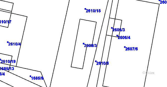Parcela st. 2608/3 v KÚ Hostivař, Katastrální mapa