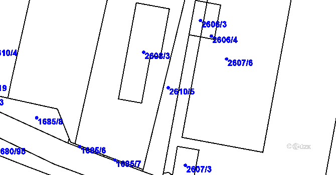 Parcela st. 2610/5 v KÚ Hostivař, Katastrální mapa