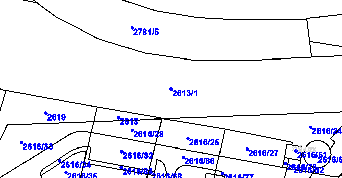 Parcela st. 2613/1 v KÚ Hostivař, Katastrální mapa