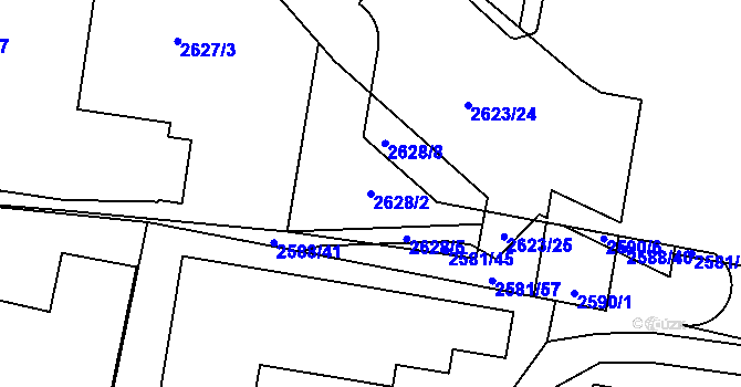 Parcela st. 2628/2 v KÚ Hostivař, Katastrální mapa