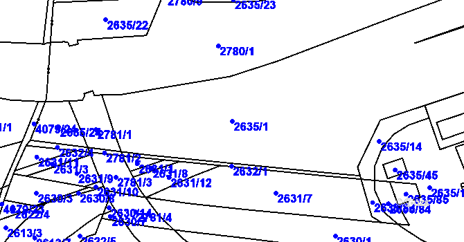 Parcela st. 2635/1 v KÚ Hostivař, Katastrální mapa