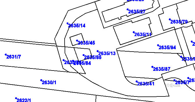 Parcela st. 2635/13 v KÚ Hostivař, Katastrální mapa